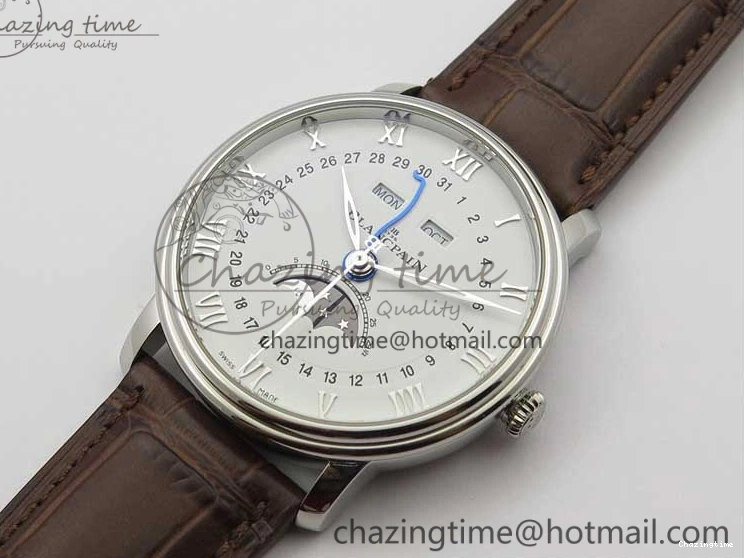 0302 Villeret 6654 SS Complicated Function OMF 1:1 Best Edition White Dial on Brown Leather Strap A6654 V Popular 7904